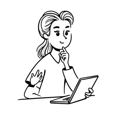 A thoughtful blonde physical therapist with finger on chin, wearing scrubs, looking contemplative while analyzing patient data sticker