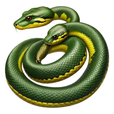 A photo-realistic top-down view of a Green Anaconda tightly coiled in a spiral, with its broad, flat head resting at the center. Its olive-green body is thick and muscular, patterned with symmetrical, bold black oval spots that flow along its smooth, glossy scales, that are camoflaged sticker