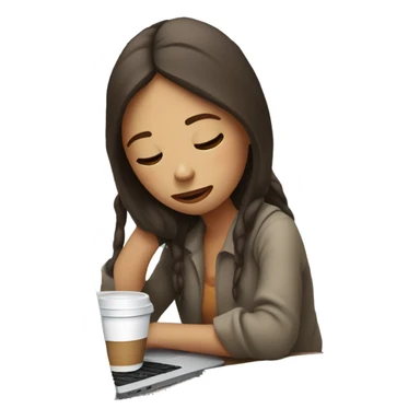 tired girl with laptop drinking a lot of coffee sticker