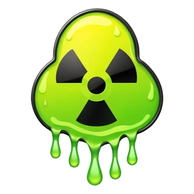 radioactive hazard symbol stylized to look like it is melting. The symbol is bright neon green and toxic yellow, with smooth dripping edges like liquid. sticker