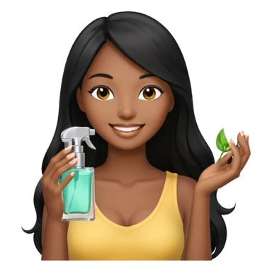 Black long haired black model spraying perfume sticker