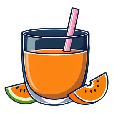 traditional carajillo coffee drink in a glass with a slice of cantaloupe melon beside it sticker