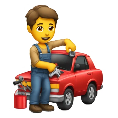 Man fixing red car sticker