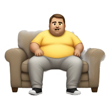 fat man coding on couch with brown hair and make emoji bigger sticker