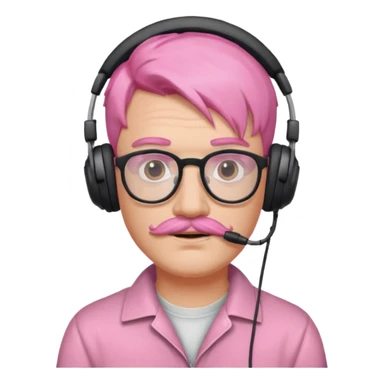headphone and spectacles, mustached pink hair man, no mic sticker