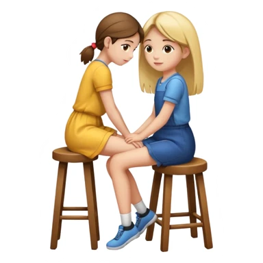 a girl is sitting on a stool seeing whole body on right side sticker