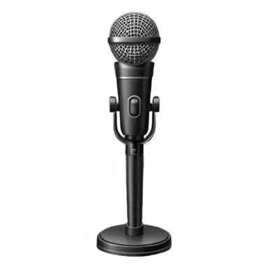 Minimalistic flat vector icon, iOS style, thin black contour on white background. Microphone on a stand with small spotlight rays. Clean, no text, no shadows sticker