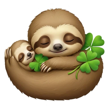 baby sloth sleep and four leaf clovers  sticker