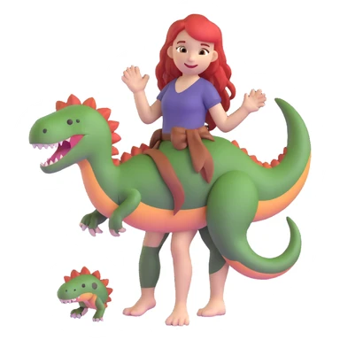 Red-haired girl with a dinosaur tail and animal paws instead of hands and feet sticker
