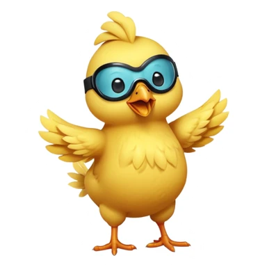 a yellow Chicken in an eye mask doing the chicken dance fast, seamless loop, sticker