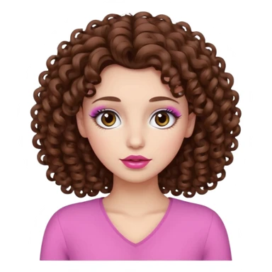 Curly brown hair white skin with brown eyes and long eyelashes and pink lips sticker