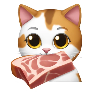 calico tricolor cat eating a piece of ham sticker