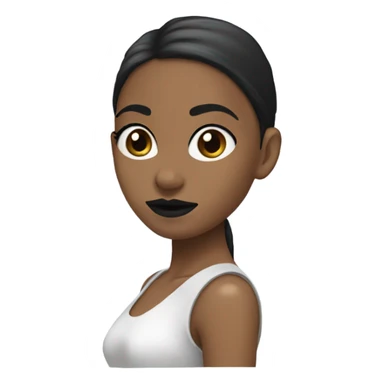 A side view of a girl with a oval long head is that completely white with big black lips with big eyes with short hair with long pony tail with black cheeck sticker