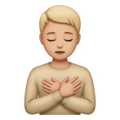 Make an emoji of a person or animal that’s politely making a “no thanks” gesture like refusing a food or drink or something. Make sure the emoji includes both body and hand and not just hand. One hand should be empty and the other hand should be on the person’s chest. Eyes should be closed. sticker