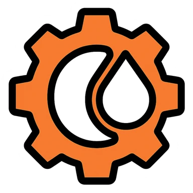tech startup vibe logo for a Rust parser for Shopify's Liquid, abstract gear merged with a droplet, orange, black, and white colors sticker