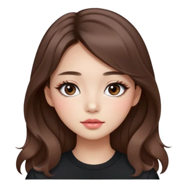 “korean straight brown hair Emoji girl, soft eyeliner and blush, gradient lips, light brown shimmer eyeshadow, long wavy hair,  sticker