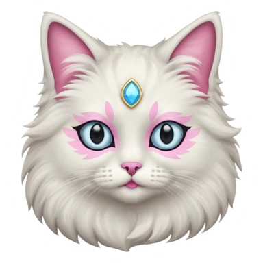 Neva masquerade cat, very fluffy, gray and white, with pale blue eyes and pink nose sticker