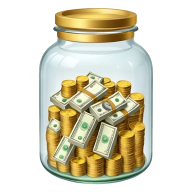 glass tip jar emoji style, simple with cash and coins sticker