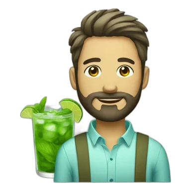 short hair man with beard and with mojito sticker