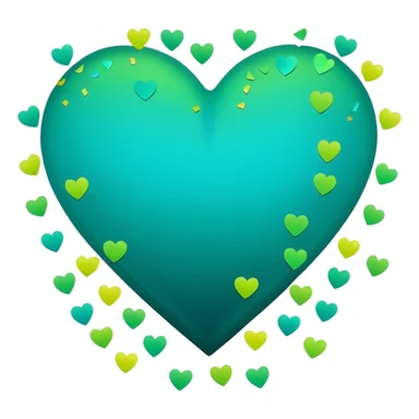 emoji: teal and neon green gradient heart with NYE celebration confetti from behind. sticker