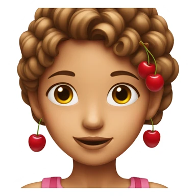 a girl with a square holds cherries near her ears sticker