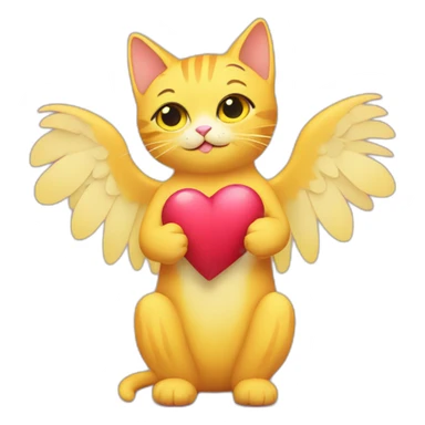 yellow cat with heart in her hands with wings sticker
