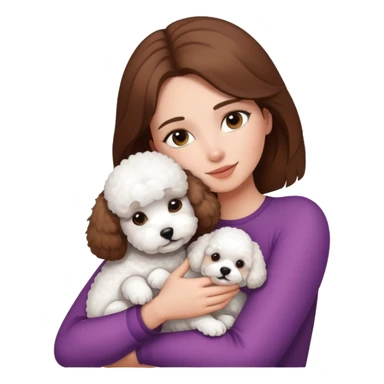 a brown haired woman hugging white bichon sticker