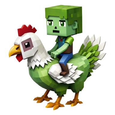 small square-shaped Minecraft zombie riding a small white chicken sticker