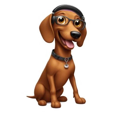 smiling boy with Weiner dog djing sticker