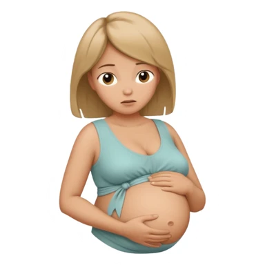 pregnant woman with neatly tied hair looking tired touching her big belly softly and breath slowly sticker