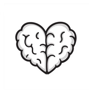 digitally hand drawn icon of a brain in the shape of a cute heart, suitable for emoji or text chat sticker