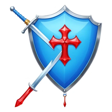 Make the blue even brighter on the shiny kite shield, keep the vertical sword and blood effect, in apple emoji style. sticker