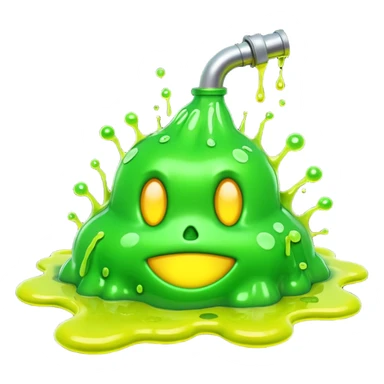 3D render of Green Ooze Puddle, toxic waste aesthetic, neon green bubbling liquid, caution yellow metal, industrial warning texture, Apple emoji style, isolated on white background --v 6.0 sticker