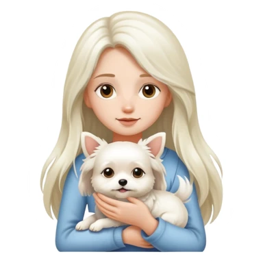 A long-haired girl holding a little white dog sticker