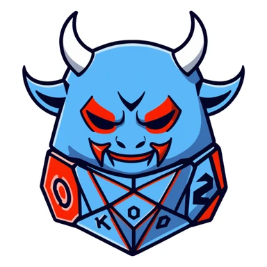 oni mask with a D20 dice sticker