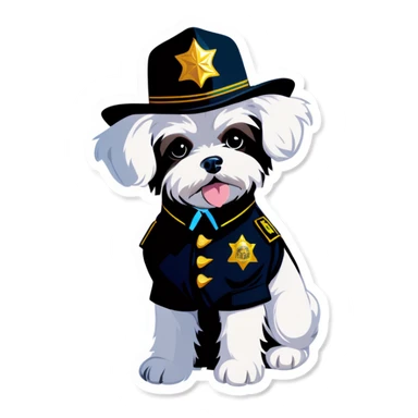 Maltese dog in a sheriffs outfit  sticker