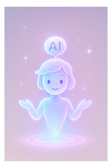 AI assistant hologram, floating, soft colors sticker
