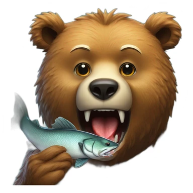 scary bear eating a fish with his mouth realistic sticker