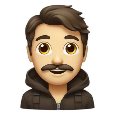 Visage fin très petite moustache noir yeux foncé cheveux brun plaqué à droite sticker