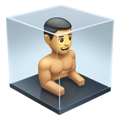 male abs inside a glass cube on a stand isometric view sticker
