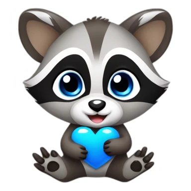 a baby raccoon with a blue heart in his hands sticker