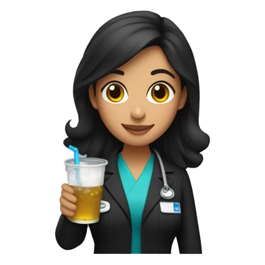 Hispanic woman in black scrubs holding multiple drinks  sticker