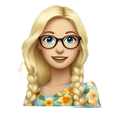 Gorgeous blond lady blue eyes with flowers and butterflies wearing glasses  sticker