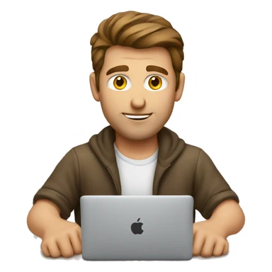 brown haired white man developer working on macbook sticker