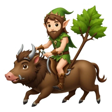 tiny forest elf man long brown hair beard riding boar sticker