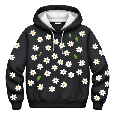 The BLACK Denim Tears Hoodie features a black base with medium-sized black and white flowers. Each flower has a white outer ring with an open, hollow center, giving it a bold and distinctive look. These ring-like floral patterns are scattered across the hoodie, covering the front, sleeves, and hood for a balanced yet eye-catching design. sticker