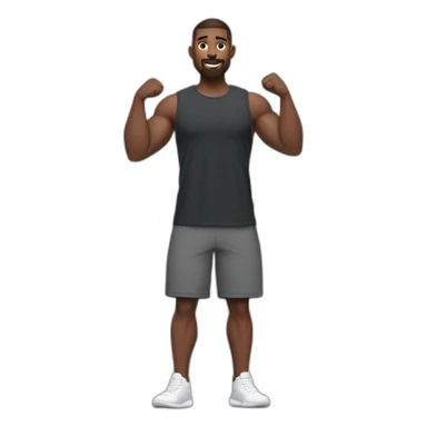 Full height Actively gesturing with hands Pale skinned Fit Man With the biceps and brown hair in dark gray Sleeveless Mike, black oversize sports shorts, watch and white Sneakers sticker