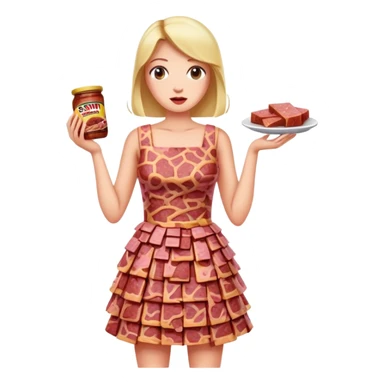 pop art woman in SPAM MEAT dress eating spam sticker