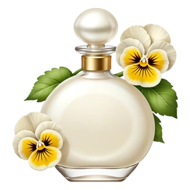 pearl white vintage-style perfume bottle and ivory-colored pansies  sticker