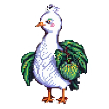 bird with a garlic-shaped body, pixel art style sticker